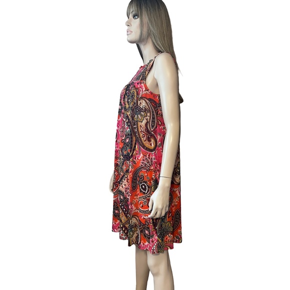 Chetta B Paisley Shift Dress Flowy Colorful Sleeveless Keyhole Shirred Smocked - Picture 4 of 16